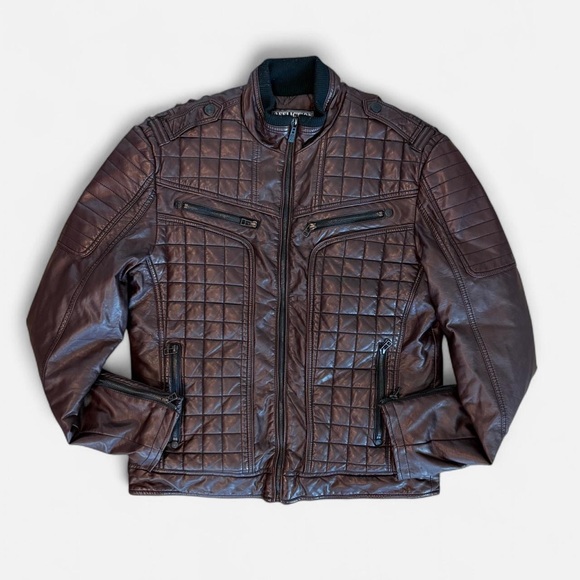 Rare Affliction Black Premium Quilted Moto Jacket Brown Y2K Biker Archive